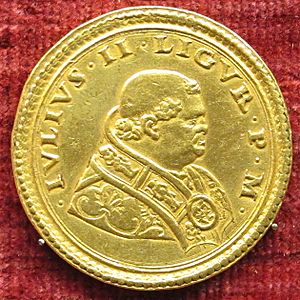 Pier maria serbaldi da pescia, medaglia di giulio II, recto (oro)