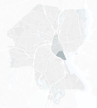 Location of the Jewelry District (dark gray) and Downtown (medium gray) in Providence