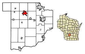 Location of Reedsburg in Sauk County, Wisconsin.