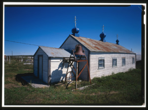 WEST FRONT AND SOUTH SIDE - St. John the Baptist Russian Orthodox Church, Naknek, Bristol Bay Borough, AK HABS AK,4-NAKN,1-11 (CT)