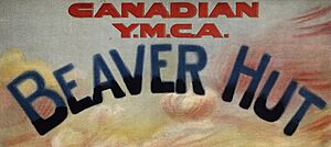 "CANADIAN YMCA Beaver Hut" detail, Beaver Hut Canada YMCA (cropped)