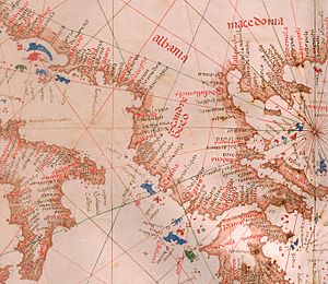 1455 Nautical Chart of Albania by Bartolomeo Pareto