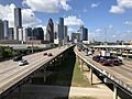 2019-07-20 10 25 57 View south along Interstate 45 (North Freeway) from the ramp between westbound Interstate 10 and southbound Interstate 45 in Houston, Harris County, Texas