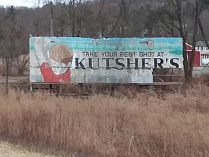 2020 photo of a billboard for Kutsher's Hotel, Thompson, New York, USA