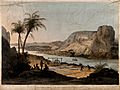 Abu Simbel; two temples seen from across the Nile river. Col Wellcome V0014703