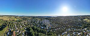 Aerial panorama of Maleny facing Lake Baroon. 2023