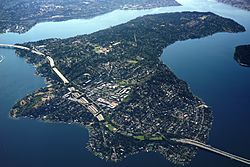 Aerial view of Mercer Island from the north