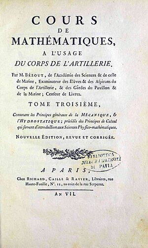 Bézout, Étienne – Cours de mathématiques, a l'usage du corps de l'artillerie, 1798 – BEIC 12049846