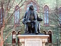 Benjamin Franklin statue in front of College Hall