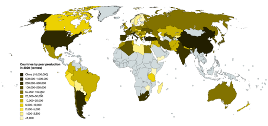 Countries by pear production in 2020