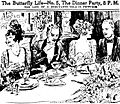 Imaginative formal dinner party sketched by Marguerite Martyn in 1920