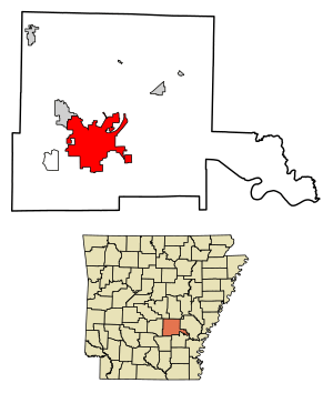 Location of Pine Bluff in Jefferson County, Arkansas.