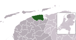 Highlighted position of Dongeradeel in a municipal map of Friesland