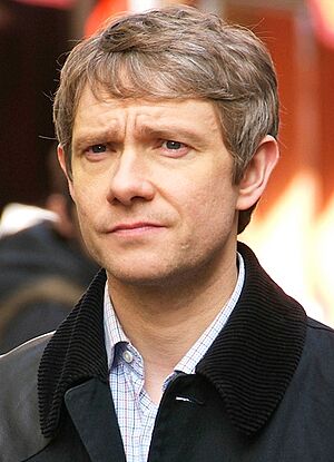 Martin Freeman during filming of Sherlock cropped