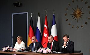 Merkel, Putin, Erdoğan and Macron during the joint press release