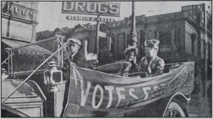 Mrs. Kline and Mrs. Bissell of Toledo, Ohio campaign for women's suffrage in 1912