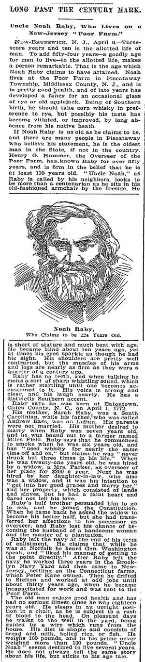 Noah Raby biography in the New York Times on April 7, 1896