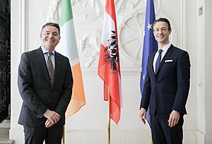 Paschal Donohoe, neuer Chef der Eurogruppe, auf Einladung von Finanzminister Gernot Blümel bei der Diskussionsveranstaltung „Finanz im Dialog“ (50323347272)