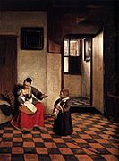 Pieter de Hooch - A Woman with a Baby in Her Lap, and a Small Child - WGA11693