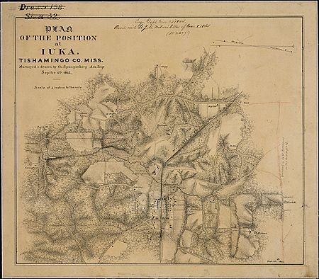 Plan of the Position at Iuka, Tishamingo Co., Miss. Surveyed & drawn by Ch. Spangenberg, Assistant Engr., Septbr.... - NARA - 305676