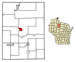 Location of Phillips in Price County, Wisconsin.