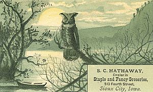 S.C. Hathaway- Owl with moon rising on lake