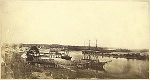 StateLibQld 1 254231 Ships moored at the docks at Gladstone, ca. 1868