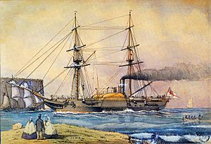 Steam paddle sloop HMS DRIVER enters Port Jackson on an historic voyage, 1846