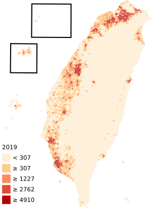 Taiwan population density map