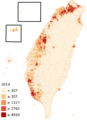 Taiwan population density map