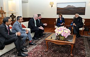 The Members of US Congress, Ms. Nancy Pelosi, Mr. Mark Warner, Mr. Ami Bera and Mr. Joe Crowley calls on the Prime Minister, Shri Narendra Modi, in New Delhi on January 26, 2015