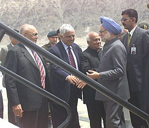 The Prime Minister, Dr. Manmohan Singh being seen off by the Chief Minister of Jammu and Kashmir, Shri Mufti Mohammad Sayeed at the Leh Airport, in Jammu & Kashmir on June 12, 2005