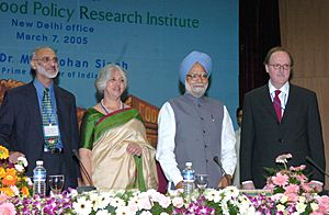 The Prime Minister Dr. Manmohan Singh, the Director General IFPRI Dr. Joachim von Braun and the Board Chair IFPRI Dr. Isher Judge Ahluwalia at the inauguration of the New Delhi Office of the International Food policy Research