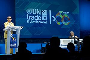UN Trade and Development Secretary-General Rebeca Grynspan during the opening of the UNCTAD60 Global Leaders Forum