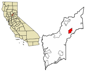 Location of Dobbins in Yuba County, California.