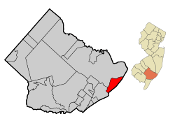 Map of Brigantine in Atlantic County. Inset: Location of Atlantic County in New Jersey.