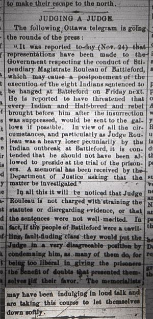 Battleford Hangings - Bias of the Judge, Article from the Saskatchewan Herald, December 14th, 1885