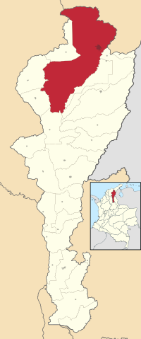 Location in the Department of Cesar. Municipality (dark gray), City (red).