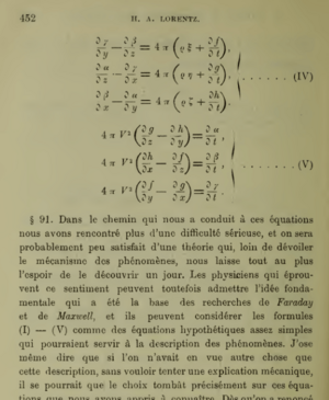 H. A. Lorentz - rot B, rot E - La théorie electromagnétique de Maxwell et son application aux corps mouvants, Archives néerlandaises, 1892 - p 452 - Eq. IV & V