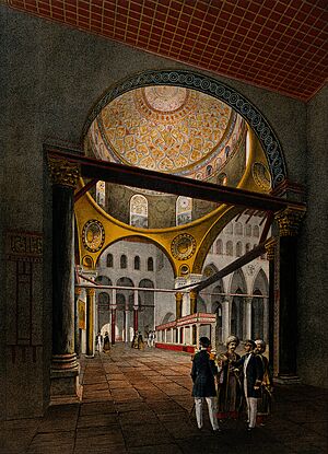 Interior of the Al-Aksa mosque, Jerusalem. Chromolithograph Wellcome V0050126