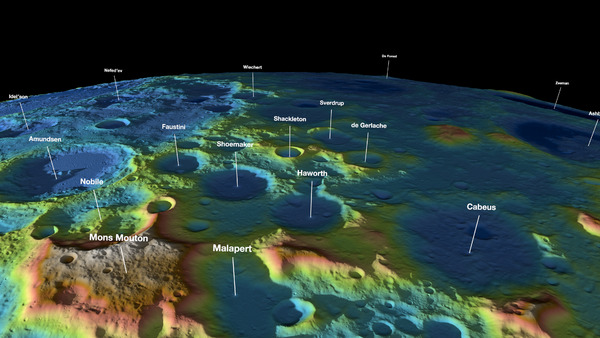 Lunar South Pole Terrain in Coded Color (SVS5127 - lola sp still 4k)f