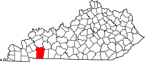 Map of Kentucky highlighting Christian County