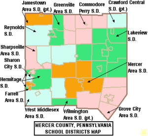 Map of Mercer County Pennsylvania School Districts