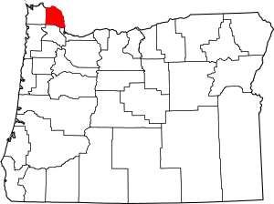Map of Oregon highlighting Columbia County
