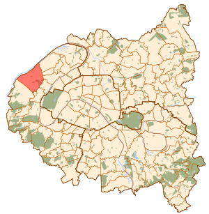 Location (in red) within Paris inner suburbs