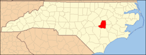 North Carolina Map Highlighting Wayne County