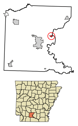 Location of East Camden in Ouachita County, Arkansas.