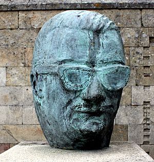 Sculpture of the Celso Emilio Ferreiro head in Celanova, Ourense, Galicia
