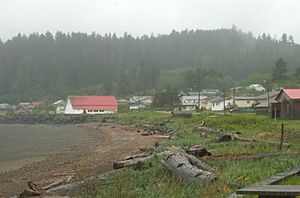 View of the Kay Llnagaay beach in Skidegate.
