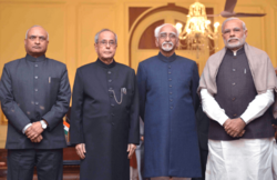 The President, Shri Pranab Mukherjee, at the swearing-in ceremony of Shri R.K. Mathur as Chief Information Commissioner, in New Delhi on January 04, 2016
